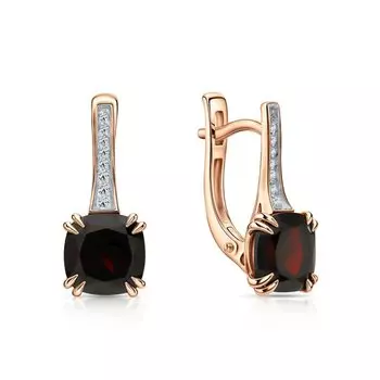 Золотые серьги с бриллиантами природными и гранатами природными