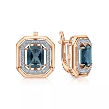 Золотые серьги с бриллиантами природными и топазами природными