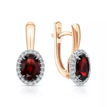 Золотые серьги с бриллиантами природными и гранатами природными