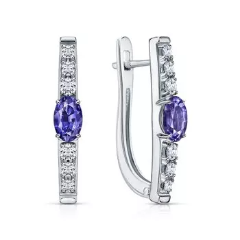 Золотые серьги с бриллиантами природными и танзанитами природными