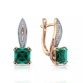 Золотые серьги с бриллиантами природными и изумрудами выращенными