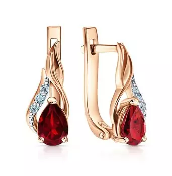 Золотые серьги с бриллиантами природными и гранатами природными