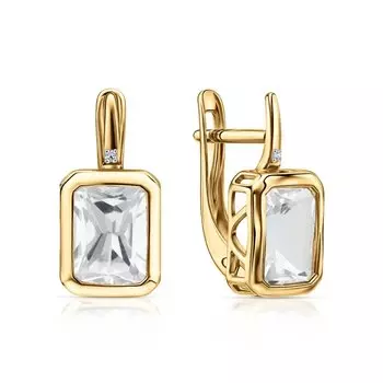 Золотые серьги с бриллиантами природными и хрусталем