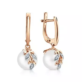 Золотые серьги с бриллиантами природными и жемчугами природными культивированными