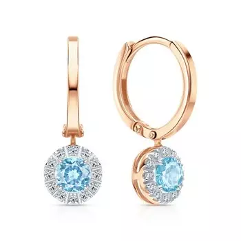 Золотые серьги с бриллиантами природными и топазами природными