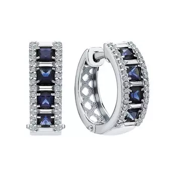 Золотые серьги с бриллиантами природными и сапфирами природными