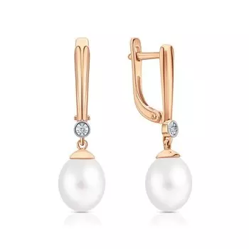 Золотые серьги с бриллиантами природными и жемчугами природными культивированными