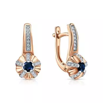 Золотые серьги с бриллиантами природными и сапфирами природными