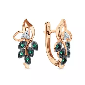 Золотые серьги с бриллиантами природными и изумрудами выращенными