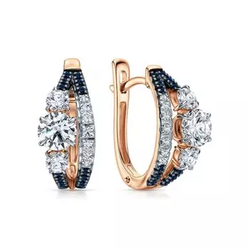 Золотые серьги с бриллиантами природными и сапфирами природными