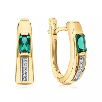 Золотые серьги с бриллиантами природными и изумрудами выращенными