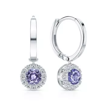 Золотые серьги с бриллиантами природными и танзанитами природными