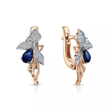 Золотые серьги с бриллиантами природными и сапфирами природными