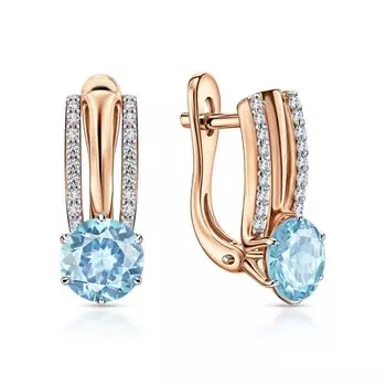 Золотые серьги с бриллиантами природными и топазами природными