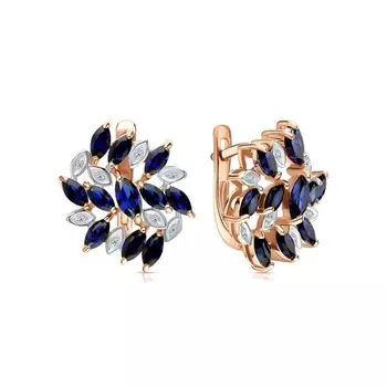 Золотые серьги с бриллиантами природными и сапфирами выращенными