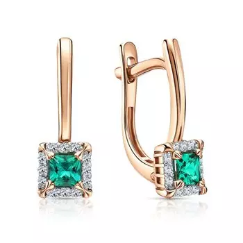 Золотые серьги с бриллиантами природными и изумрудами выращенными