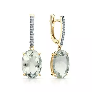 Золотые серьги с бриллиантами природными и празиолит природными