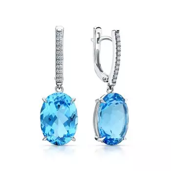 Золотые серьги с бриллиантами природными и топазами природными