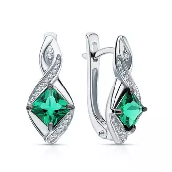 Золотые серьги с бриллиантами природными и изумрудами выращенными