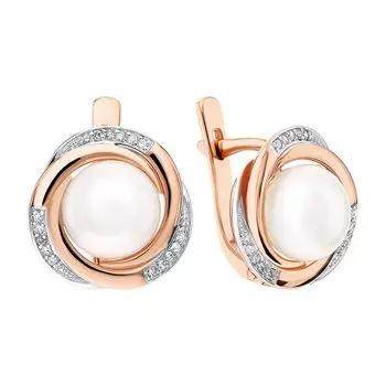 Золотые серьги с бриллиантами природными и жемчугами природными культивированными