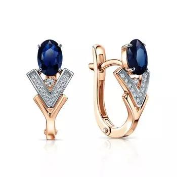 Золотые серьги с бриллиантами природными и сапфирами природными