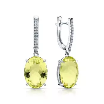 Золотые серьги с бриллиантами природными и кварцами природными