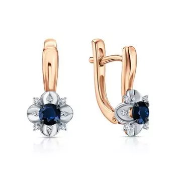 Золотые серьги с бриллиантами природными и сапфирами природными