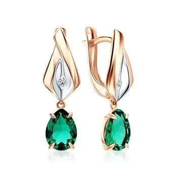 Золотые серьги с бриллиантами природными и изумрудами выращенными