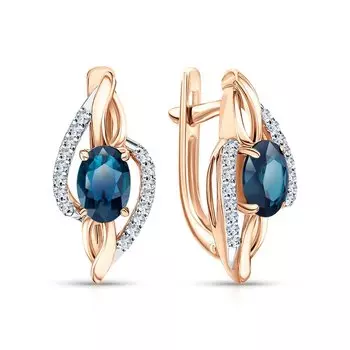 Золотые серьги с бриллиантами природными и топазами природными