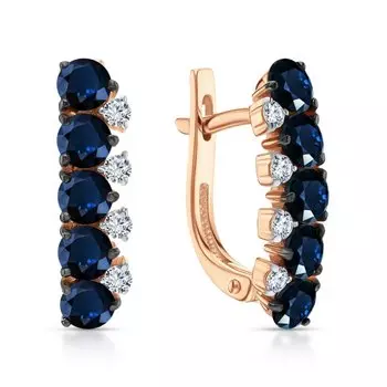 Золотые серьги с бриллиантами природными и сапфирами природными