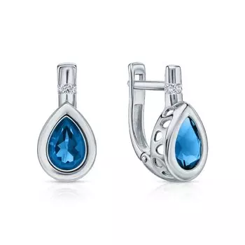 Золотые серьги с бриллиантами природными и топазами природными