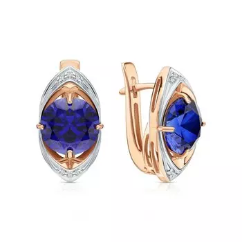 Золотые серьги с бриллиантами природными и сапфирами выращенными