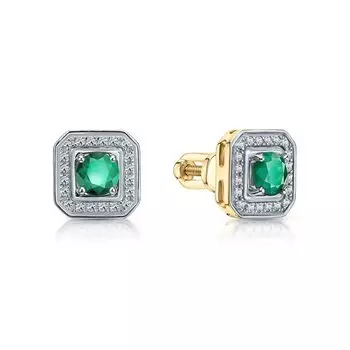 Золотые серьги с бриллиантами природными и изумрудами природными