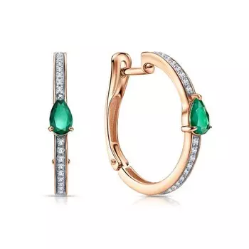 Золотые серьги с бриллиантами природными и изумрудами природными