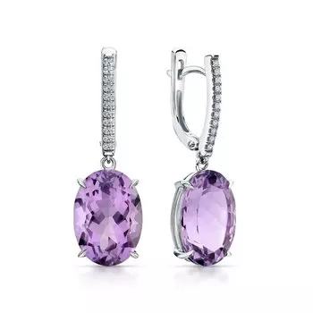 Золотые серьги с бриллиантами природными и аметистами природными