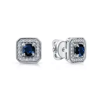 Золотые серьги с бриллиантами природными и сапфирами природными