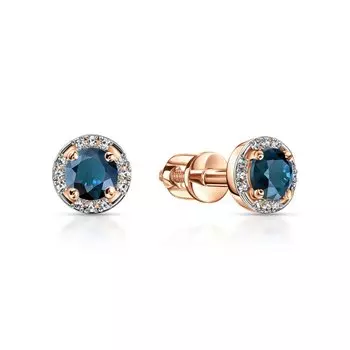 Золотые серьги с бриллиантами природными и топазами природными