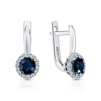 Золотые серьги с бриллиантами природными и сапфирами природными