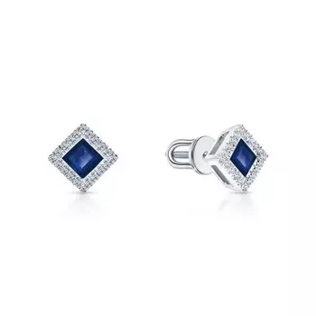 Золотые серьги с бриллиантами природными и сапфирами природными