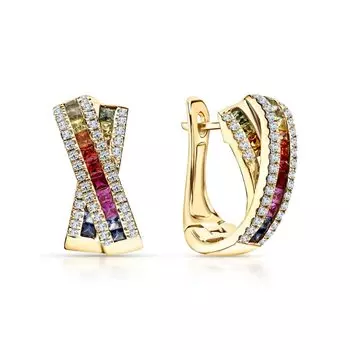 Золотые серьги с бриллиантами природными и сапфирами природными