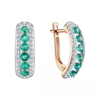 Золотые серьги с бриллиантами природными и изумрудами природными