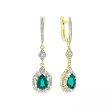 Золотые серьги с бриллиантами природными и изумрудами выращенными