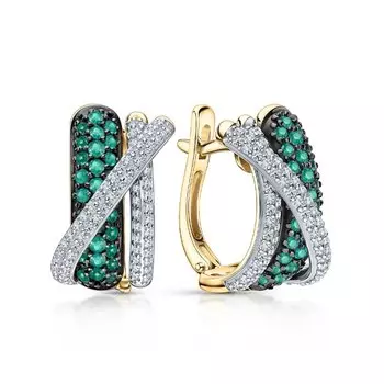 Золотые серьги с бриллиантами природными и изумрудами природными