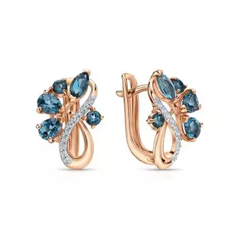 Золотые серьги с бриллиантами природными и топазами природными