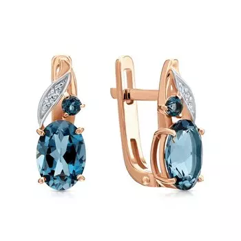 Золотые серьги с бриллиантами природными и топазами природными