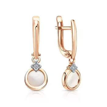 Золотые серьги с бриллиантами природными и перламутром природным