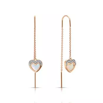 Золотые серьги с бриллиантами природными и перламутром природным