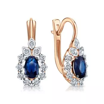 Золотые серьги с бриллиантами природными и сапфирами природными