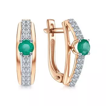 Золотые серьги с бриллиантами природными и изумрудами природными