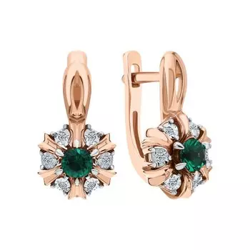 Золотые серьги с бриллиантами природными и изумрудами выращенными